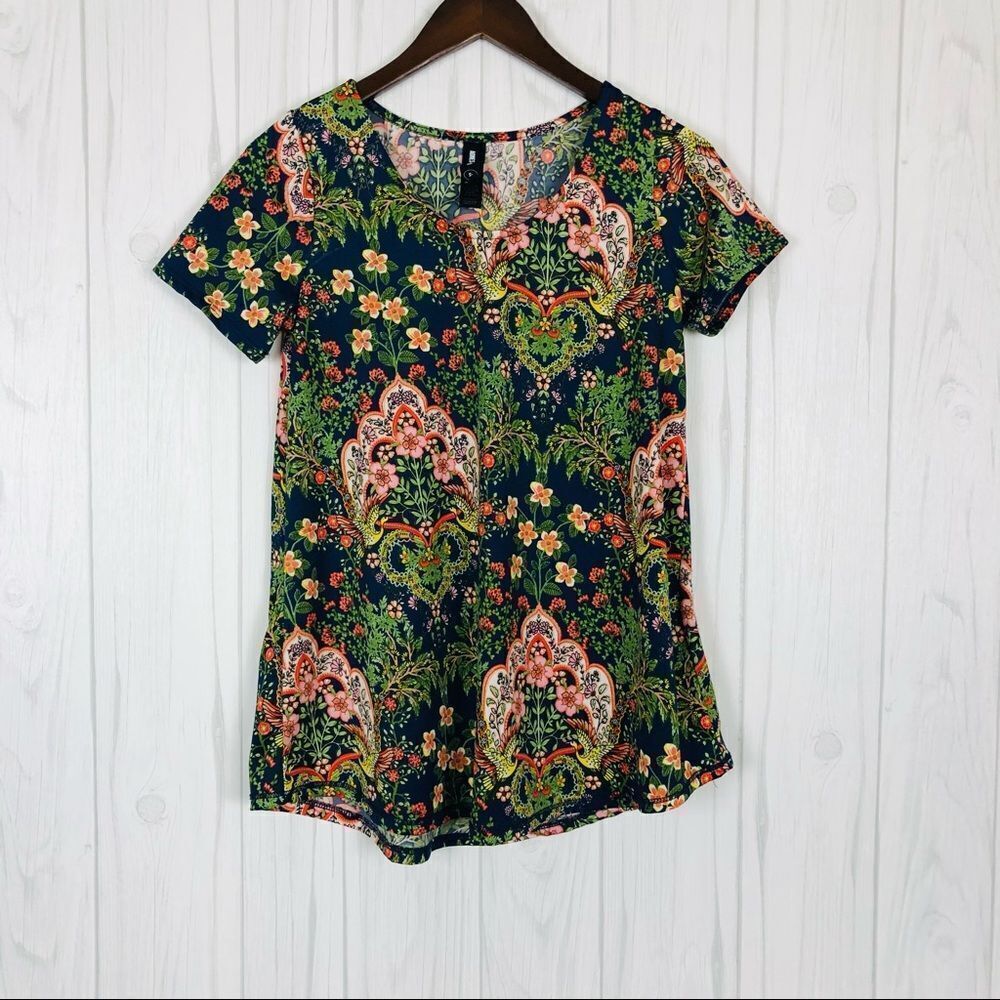 Agnes & Dora Top Blouse Floral Navy Blue Small S